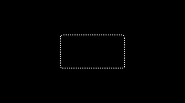Dotted line rectangle frame animation on black background. Animation of a dotted line path from left to right point on motion graphics of black background.