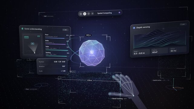 Spatial computing augmented reality hologram interface with hand tracking control