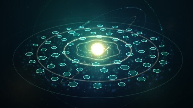 Renewable Energy Grid Power Hub With Glowing Hexagons And Orbital Rings