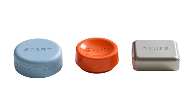 Blue round start button orange concave stop button, and silver rectangular pause button