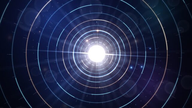 Futuristic HUD target reticle with glowing concentric circles and central light flare