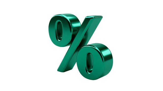 Shiny metallic emerald green percentage sign symbol with a polished finish