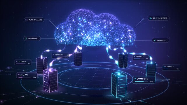 Cloud computing network server architecture data transfer 4k loop