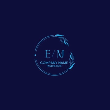 Premium EM Letter Logo Design with Botanical Leaf Wreath Floral Monogram Template