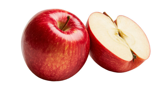 Whole red apple and half sliced apple with visible core and seeds