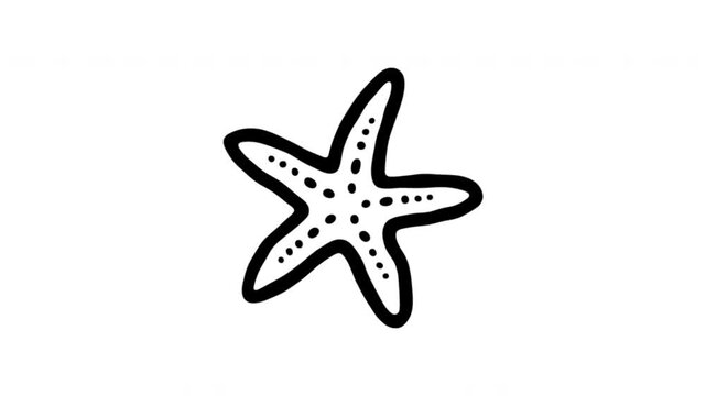 Starfish For Marine Life And Ocean Education Doodle Animation With Alpha Channel. Sea Star And Coastal Wildlife Symbol. Animated Hand-Drawn Icon For Video Overlay 4K.