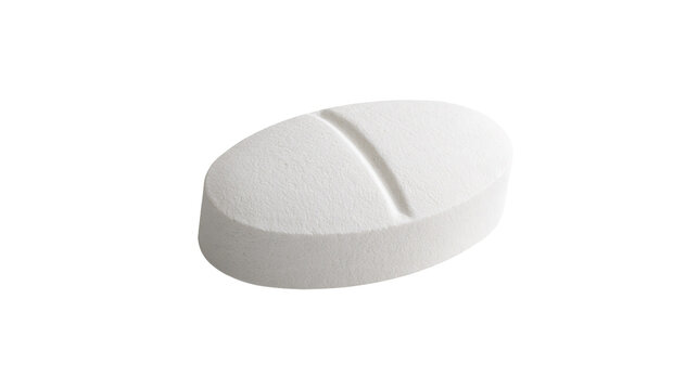 White oval pharmaceutical tablet with a central score line