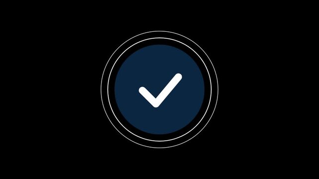 Blue Circular Check Mark Icon for Approved, Verified, Correct and Successful Digital Interface