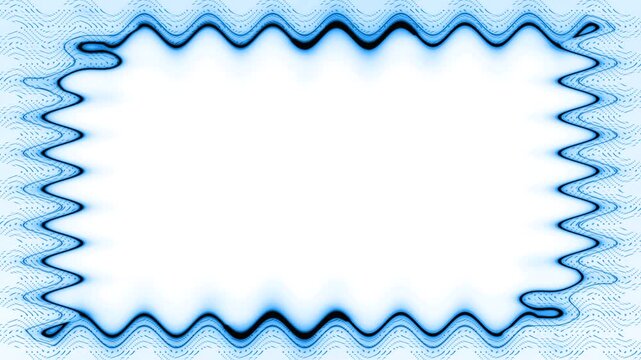 Rectangular closed wavy colorful neon glowing blue square horizontal frame on white background. Blinking lines with dots. Blank space for your own content in the middle.