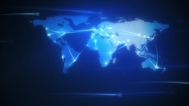 Digital World Map Connected Global Telecommunication Network Background Animation