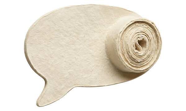 Blank speech bubble made of rolled paper with space for text isolated on transparent background