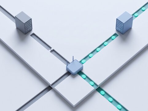 Network Failover: A futuristic, abstract representation of a data processing network, showcasing interconnected nodes and flowing digital information.
