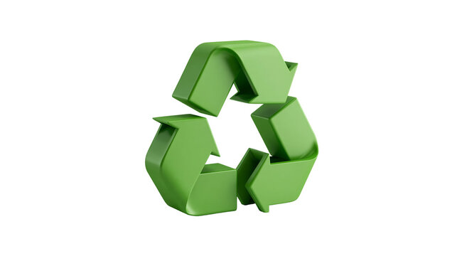 Three dimensional green recycling symbol with triangular arrow loop design