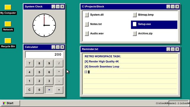 Retro Desktop Interface Animation with Vintage Operating System Elements
