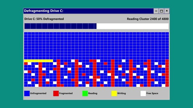 Computer Disk Defragmentation Progress Bar Interface Animation