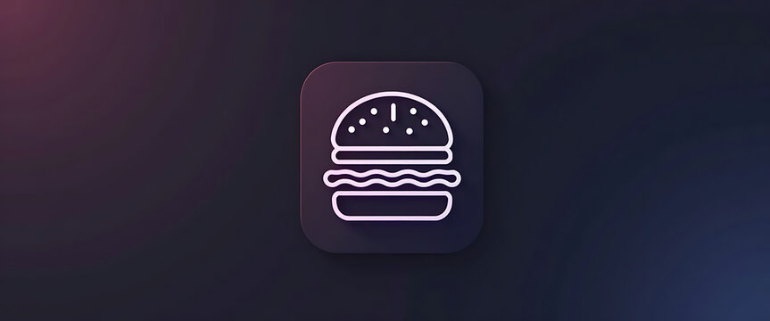 Simple hamburger icon outline with pink glow effect on dark background for fast food applications and online ordering.