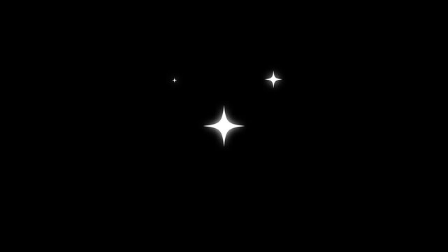4K sparkling star twinkle glitter loop animation, white cartoon blinking light effect, glowing doodle sparkle overlay, festive holiday decoration on transparent black background alpha channel...