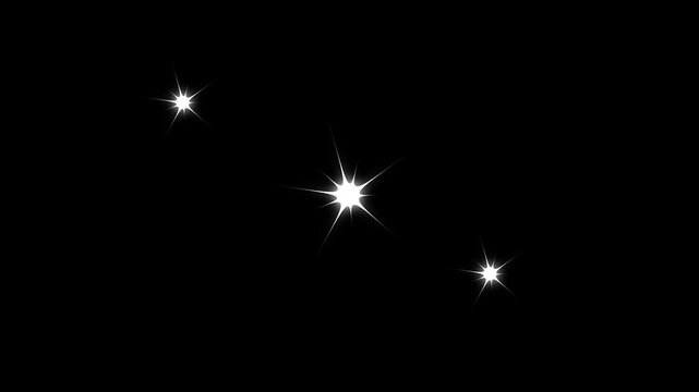 Sparkling stars shine animation, 4K white cartoon blinking twinkle effect, retro glowing light trails, festive overlay decoration on black screen & transparent alpha channel.
