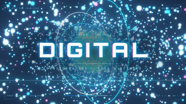 Abstract Digital Particle Vortex and Network Transformation HUD Background in 4K