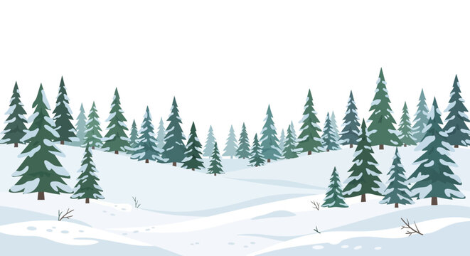 Winter snowy pine forest landscape vector illustration