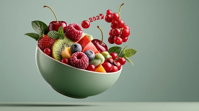 Cozy fruit salad floating with berry 2027, festive photo