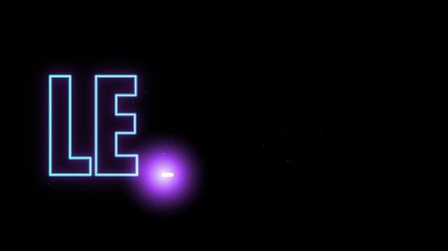 Neon blue and purple glowing lets go text animation drawing on a dark background