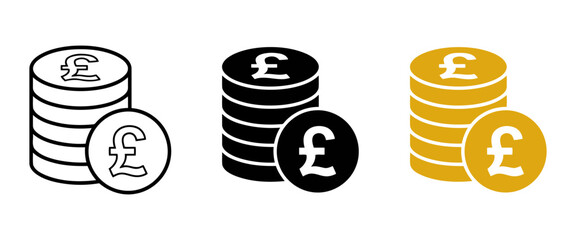 Obraz premium Pound currency coin icon set, British money symbol vector, financial cash stack illustration for business and banking app
