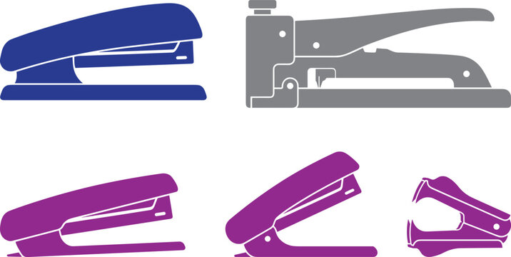 Office staplers and staple remover tools flat vector set