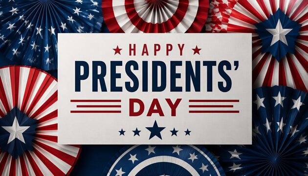 Presidents Day greeting card with patriotic paper fans and copy space