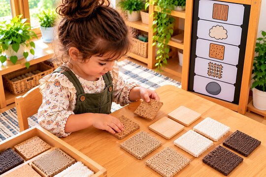 Child Matching Textured Materials During Hands On Learning