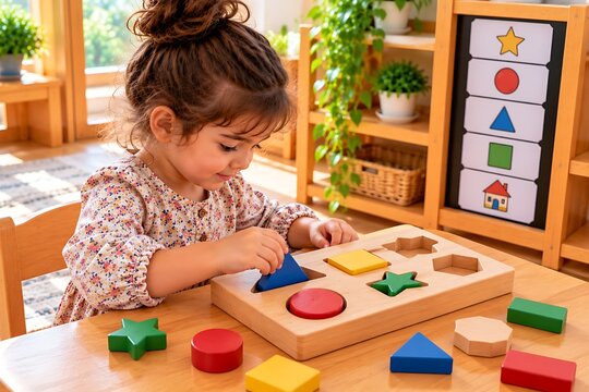 Child Matching Shapes During Hands On Learning Activity