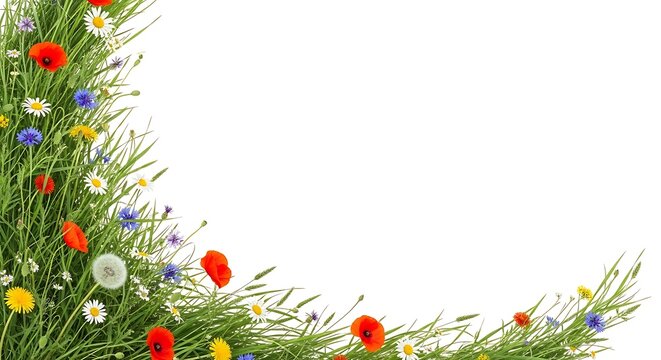Colorful wildflowers growing in meadow grass