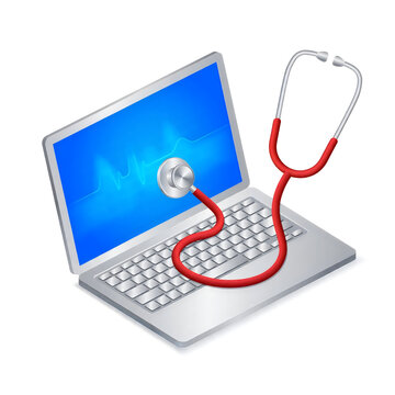 Laptop with stethoscope icon on screen