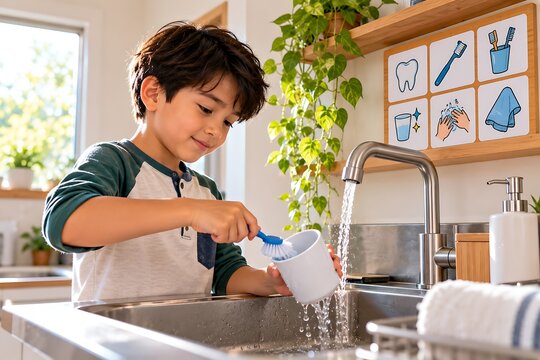 Child Washing Cup During Practical Life Activity