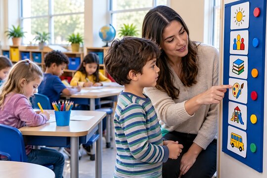Teacher Supporting Child With Visual Learning Activity