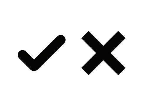 Minimalist black checkmark and cross mark icons side by side on a clean white background representing yes or no correct or incorrect decisions