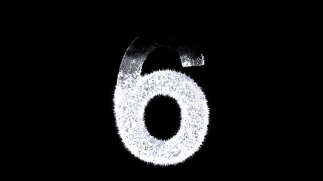 Animated Snowy Christmas Number 6, Winter Frost and Ice Crystal Alphabet Animation