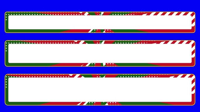 ドット模様やストライプが混ざったクリスマスカラーが回転する枠がついたテロップベース