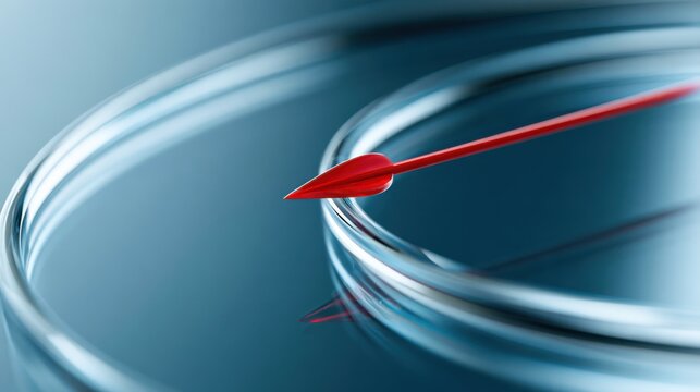 A red pointer indicating direction on a blue circular gauge, with motion blur creating a sense of speed and precision
