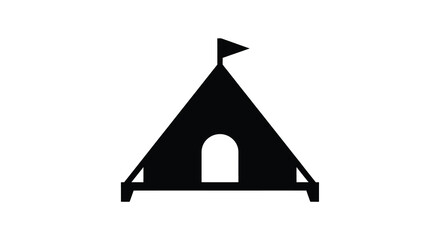 Black tent silhouette with a flag atop simple graphic style silhouette © RABEYA