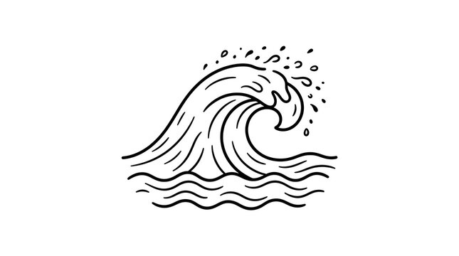 Hand drawn ocean wave sketch isolated on transparent background