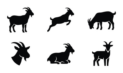 Obraz premium Goat silhouettes set with standing, jumping, grazing, and resting poses for farm or wildlife design