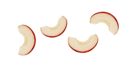 Fresh red apple slices floating on a solid transparent background © MUST DESIGN