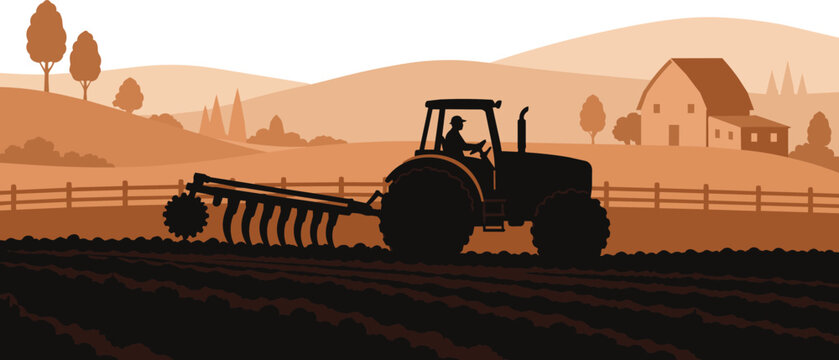 Agriculture and Farming. Agribusiness Tracktor. Rural landscape. Design elements for info graphic, websites and print media. Vector illustration.	
