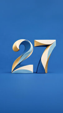 number 27 twenty seven as symbol for new year 2027 on vertical blue background