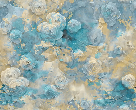 Digital print all over floral pattern blur wave effect creative style hand drawn canvas oil paint smooth mixing faded flowers for saree suit kurti parda chader rug cover paper tils floor home furnish.