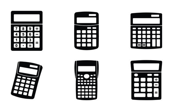 Calculator silhouettes set with different models for finance, math and office work logo