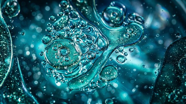 Macro view of oil droplets floating in water with creating abstract pattern pattern blue circles circles shapes