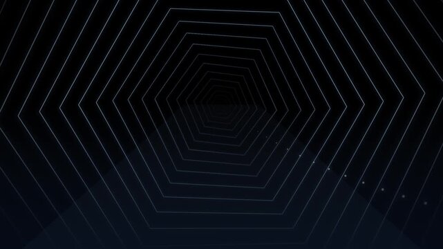 Abstract background with glowing blue hexagonal lines forming a tunnel effect, digital technology concept, motion graphics animation
