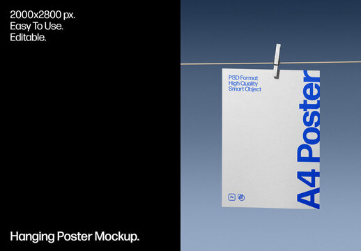 Hanging Poster Mockup For Branding And Merchandise Design